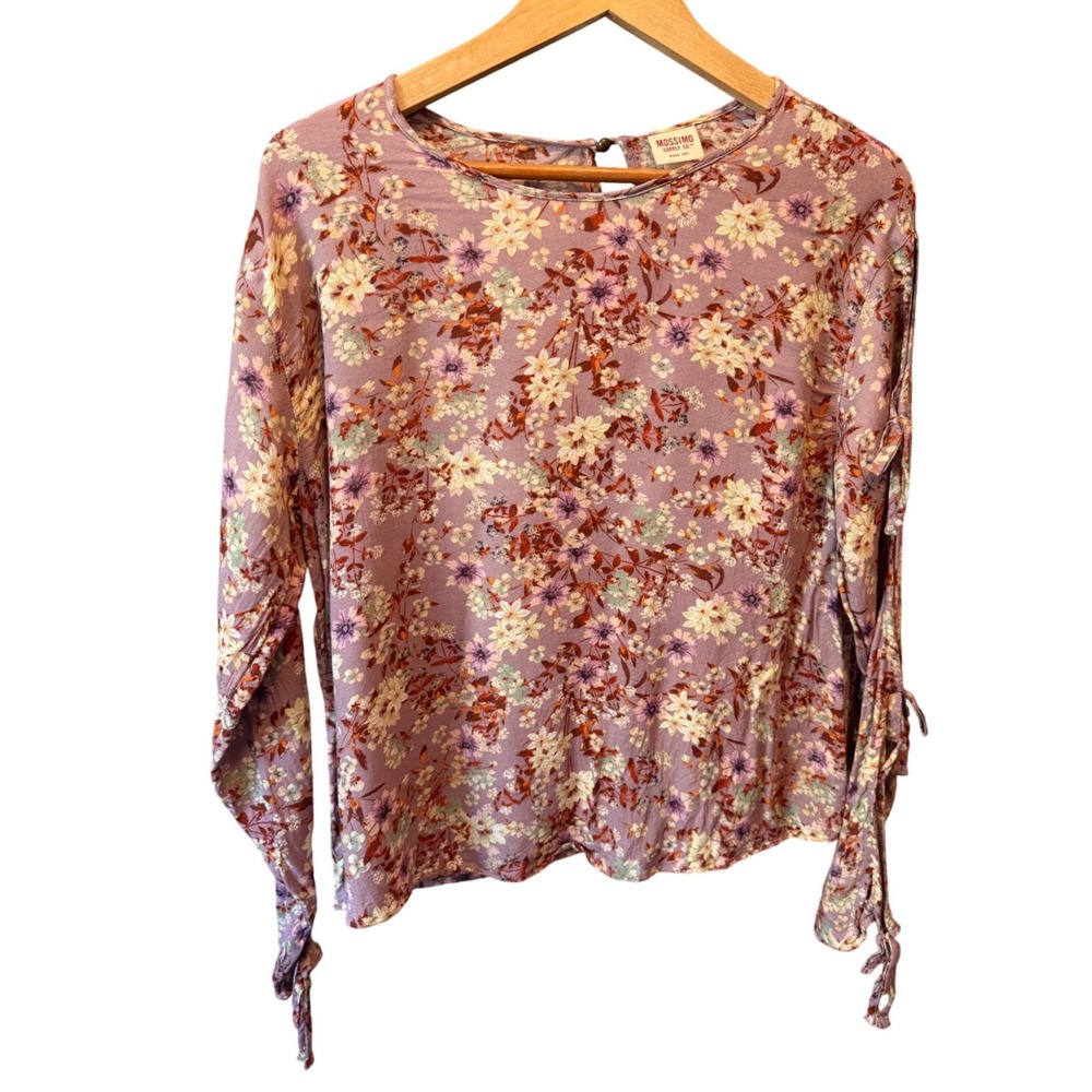 Mossimo Supply Co Womens Floral Long Sleeve Rayon Blouse Mauve Purple Large L